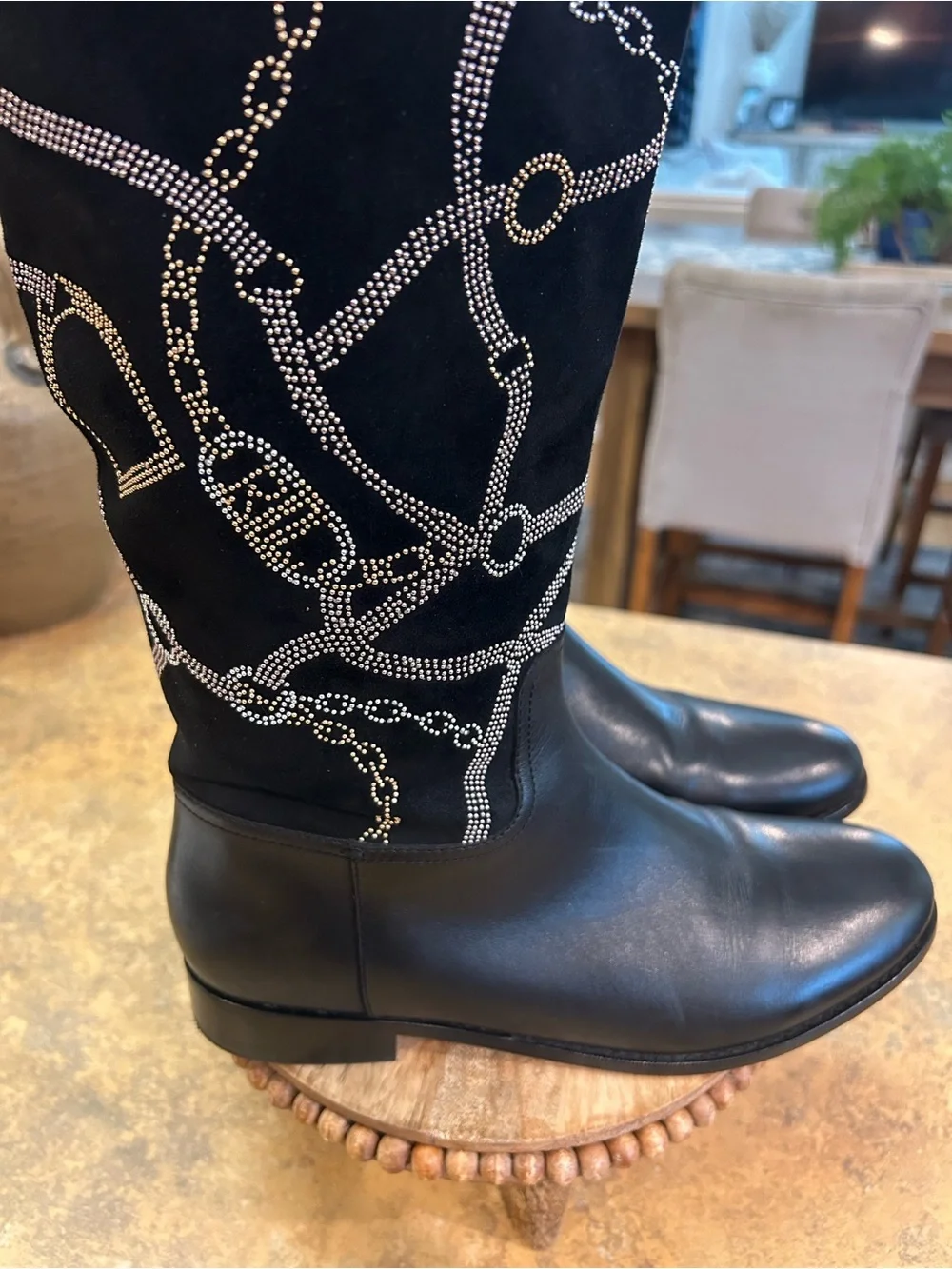 Ralph Lauren Justine Rhinestone Embellished Tall Riding Boots